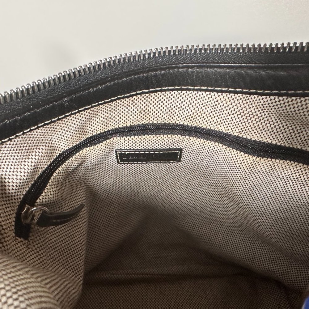 Dooney Bourke Gray Fabric Black Leather Trim Logo Shoulder Bag - Picture 7 of 8